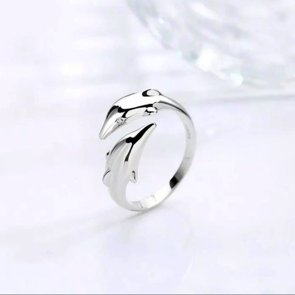 Adjustable Silver Dolphin Ring
